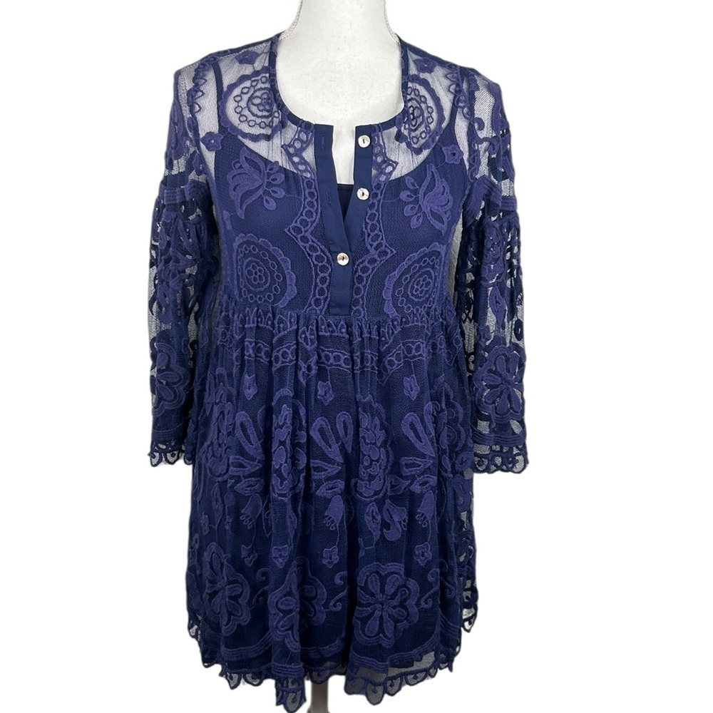Free People Jens Pirate Booty Purple Boho Lace Festival Folk Indie Top Size XS‎